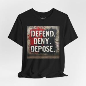 "Defend. Deny. Depose." Graphic Tee