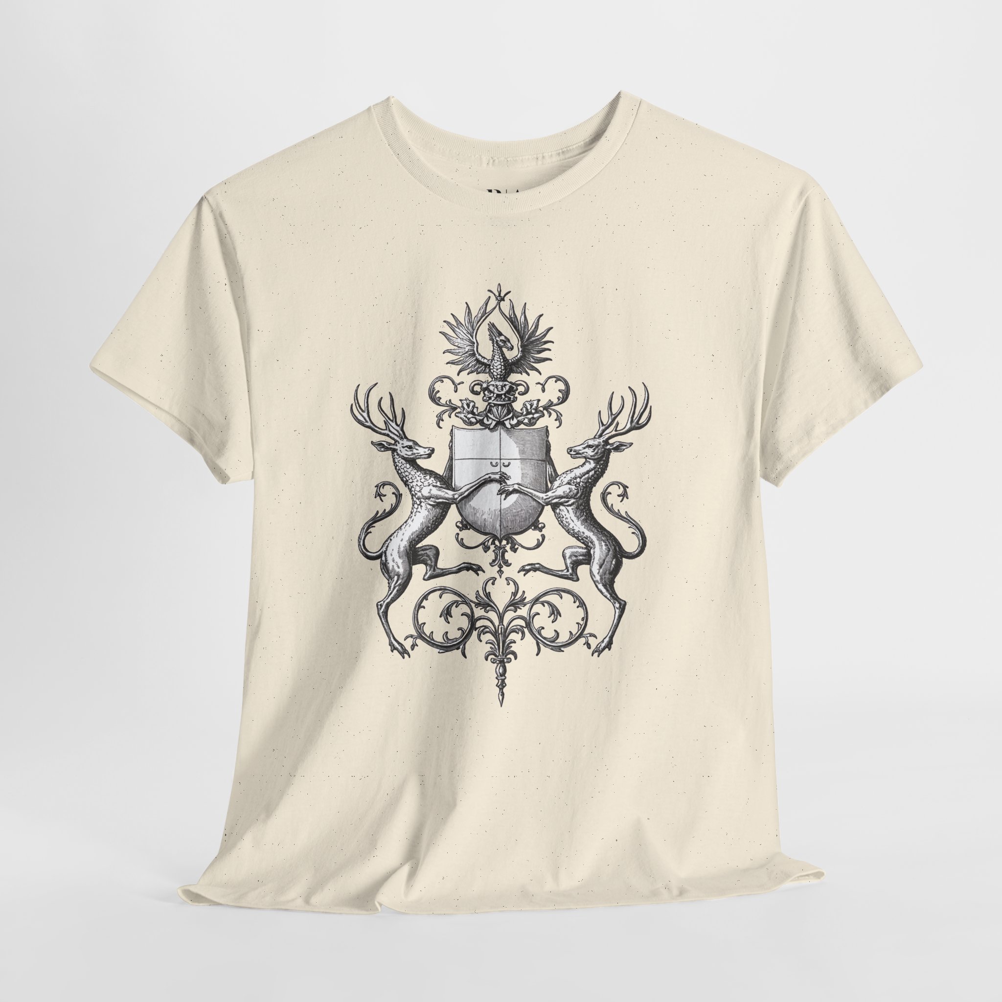 Heraldic Shield Flanked by Stags - Graphic Tee - Image 3